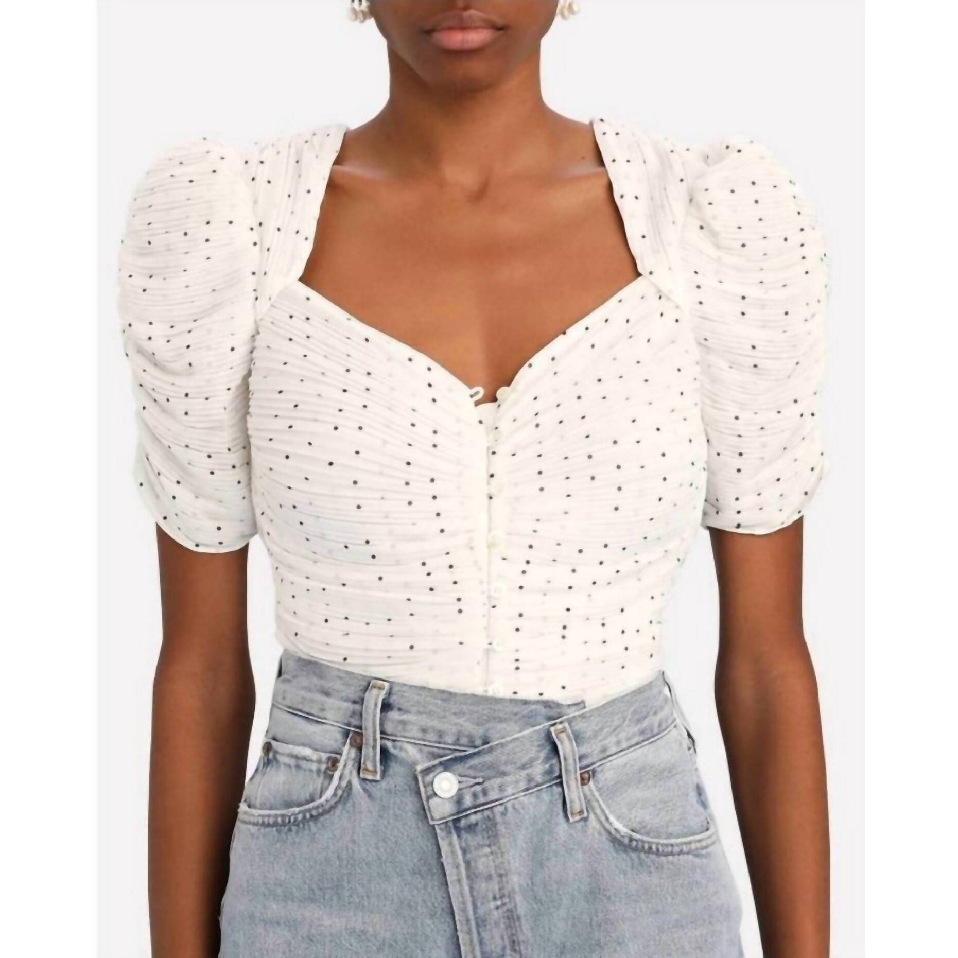 New Frame Gathered Button Front Top In Off White